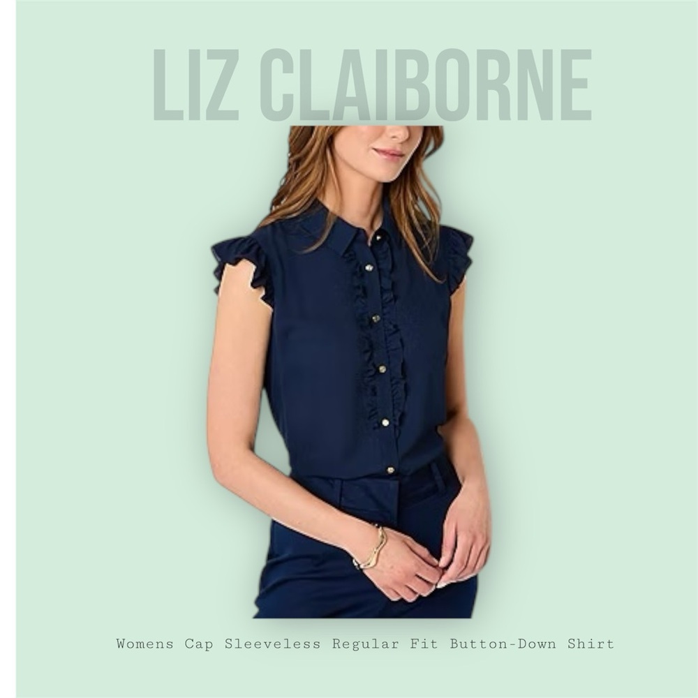 Navy Ruffle Sleeve Blouse